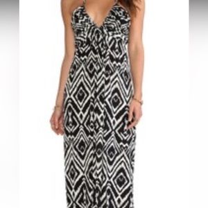 T-Bags LosAngeles Maxi Halter Dress in Black/White Ikat